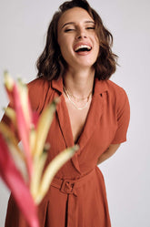 Lapel Collared Midi Dress Orange